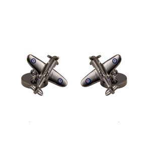 Knighthood para hombre avión Spitfire avión con respaldo de Target cadena gemelos pistola Metal