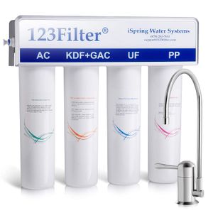 iSpring CU-A4 sistema de filtrado de agua potable de 4 etapas con filtración de sedimentos, UF, KDF y carbón activado