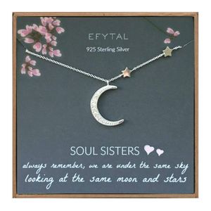 Collar de plata de ley 925 con circonita cúbica y estrellas, collar de amistad para hermanas de soul o hermanas biológicas