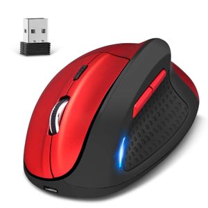 KINGTOP Ratón inalámbrico inalámbrico recargable ergonómico vertical para juegos para ordenador portátil, PC, ordenador portátil, MacBook – rojo