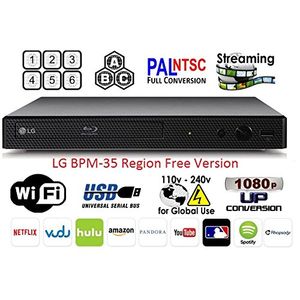 'LG bpm-35 Región última intervensión reproductor de Blu-Ray, Multi Smart WiFi 110 – 240 Voltios, 6 ft Cable HDMI & Dynastar Plug Adapter Bundle Paque