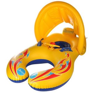 kalolary inflable anillo de natación para bebé, mamá y bebé entre padres e hijos doble persona inflable flotador asiento barco de natación con parasol
