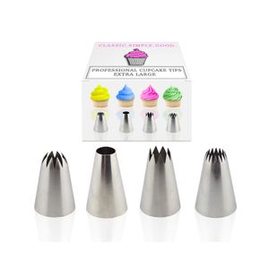 Clásico. Simple.Good. Juego de 4 boquillas de acero inoxidable para decoración de cupcakes y tartas.