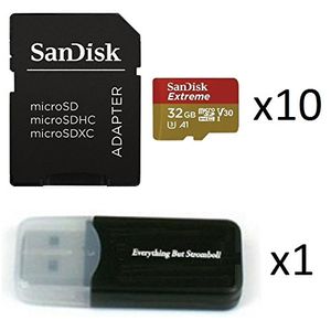 32 GB SanDisk Extreme (diez unidades) 4 K Micro tarjeta de memoria (sdsqxaf-032g-gn6ma) UHD Video velocidad 30 UHS-1 V30 32 G Bundle con MicroSD HC to