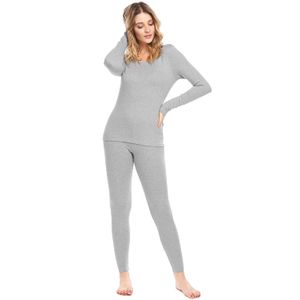 Langle Mujeres Manga Larga Pijamas capa de base térmica ropa interior set ligero algodón Nighty Tallas de S a XXL