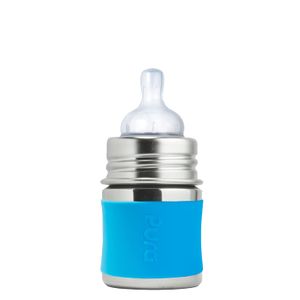 Pura Kiki - Botella de acero inoxidable anticólico, 5.1 fl oz, con boquilla de ventilación natural de silicona, color aguamarina (sin plástico, certif