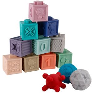 BOBXIN - Juego de 15 bloques de construcción suaves, bloques de bebé, con textura sensorial, juguetes para masticar para bebé, juguetes de baño para a