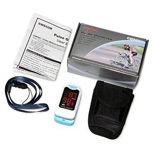 CONTEC LED CMS50M Oxímetro de Pulso, SpO2 y PR valor de onda de oxígeno sanguíneo, funda de transporte, cordón para el cuello/muñeca