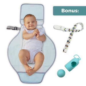 EDELFEEL - Cambiador de pañales portátil con gran alfombrilla acolchada para cambiar, resistente al agua, para todo el cuerpo, con clip para chupete y
