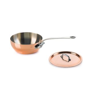Mauviel fabricado en Francia M 'heritage – cobre 150S 6112.21 1.7-quart achaflanado sartén y tapa con mango de acero inoxidable fundido
