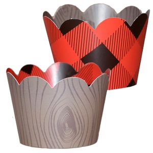 Lumberjack - Juego de 36 envoltorios para cupcakes, diseño de búfalo, reversible de Woodgrain para cupcakes, decoración de cumpleaños, regalos para fi