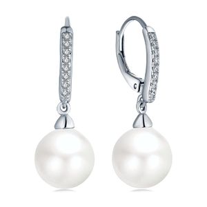 Plata de ley 925 pendientes de perlas cz simulado Classic arete de perlas Leverback 10 mm, gota Pearl Dangle arete,, gota de perla arete pendientes de