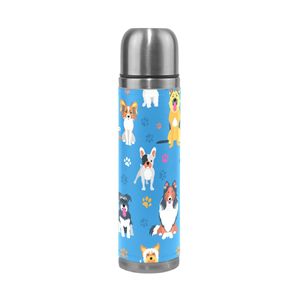 ALAZA - Botella de agua de acero inoxidable con aislante al vacío de doble pared y tapa de piel auténtica, diseño de pecera