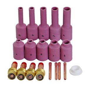 TIG Long Gas Collet largo Alúmina Copa Kit de lente Fit WP 17 18 26 Tig antorcha de soldadura Accesorios consumibles 19pcs