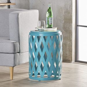 perciad interior 14 inch diámetro Entramado Teal mate mesa auxiliar de hierro