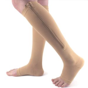 Ailaka - Calcetines de compresión para hombre y mujer, con cremallera, 15-20 mmHg, hasta la rodilla, apoyo firme y graduado, varices varicosas, para e