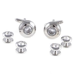 mrcuff Ronda vidrio Elegante Gemelos & studs Set en una caja de regalo y paño de pulido