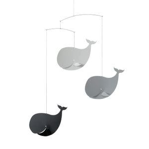 Happy de ballenas Negro/Gris móvil colgante – 22 inches de plástico – Hecho a mano en Dinamarca por Flensted