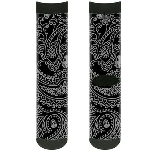 BUCKLE-DOWN calcetines de BUCKLE-DOWN Bandana/calaveras negro/plata Crew accesorio, – Bandana/calaveras negro/plata, redondo