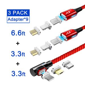 GenX - Cable magnético de carga y sincronización de datos, 3 en 1, nailon, 3 en 1, carga rápida y cable magnético LED (rojo)