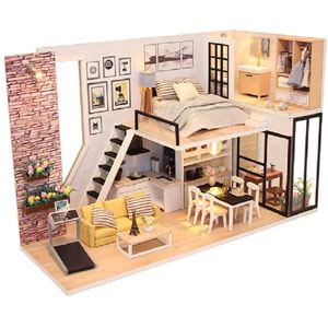 Kisoy Romántico y lindo casa de muñecas en miniatura bricolaje casa Kit creativo habitación para amigos, amantes y familias (felicidad) con cubierta a