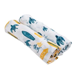 Bebe au Lait Oh So - Juego de mantas de muselina para sillín, surf y tortugas marinas