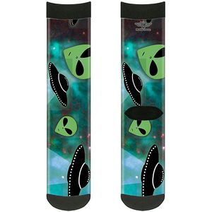 Calcetín par – poliéster – Aliens & UFO 's Galaxy/verde/negro/blanco – redondo