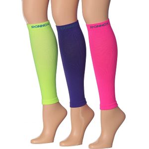 Ronnox Women's 3-Pairs Bright Colored Calf Compression Tube Sleeves (16-20 mmHg / 12-14 mmHg Great for Athletic & Medical Use