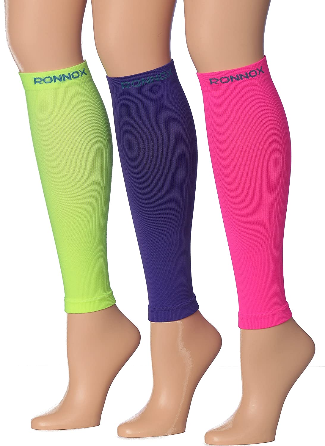 Ronnox Women's 3-Pairs Bright Colored Calf Compression Tube Sleeves 