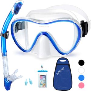 Supertrip - Set de esnórquel para adultos, máscara de buceo de película antivaho resistente a los impactos, vidrio templado panorámico Easybreath anti