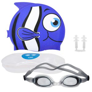 Sealive - Gorro de natación para niños, forma de pez, gafas de natación para niños con gafas de natación para niños, gorro de natación de silicona elá