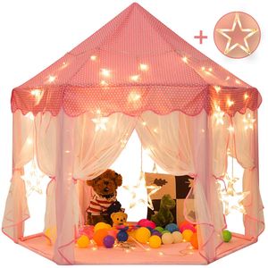 Sunnyglade tienda de campaña de princesa de 55 x 53 pulgadas, con luces grandes y grandes estrellas de 9.2 ft para niñas, casa de juegos de castillo,