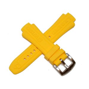 Correa para reloj de 0.945 in de silicona amarilla y hebilla de acero inoxidable plateada para reloj Neptune de 1.732 in.