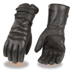Para hombre Premium guantes de piel w/correa larga de doble puño, con forro cálido guantes de moto (negro), L, Negro