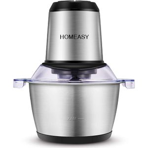 Homeasy - Molinillo de carne (2 L, acero inoxidable, 2 L, procesador de alimentos para carne, verduras, frutas y frutos secos, cuenco de acero inoxida