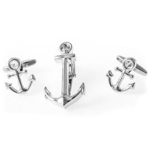 mrcuff Anchor Gemelos Par de gemelos y Tie Bar Clip Con Presentación Caja de Regalo y gamuza