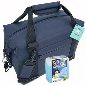 Polar Bear Coolers Serie de nailon suave enfriador Tote Tamaño 12 Pack azul marino & Fit & Fresh Cool Coolers Slim Ice 4 Pack (paquete)