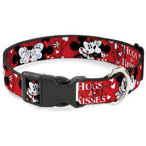 Buckle-Down Mickey & Minnie Hugs & Kisses Poses Reds/White Disney Breakaway Plastic Clip Collar, Narrow-Large