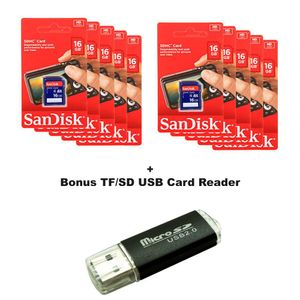 Montón de 10 Sandisk 16 GB SD SDHC Clase 4 tarjeta de memoria flash cámara sdsdb-016g-b35 Pack + SD/TF lector de tarjetas USB