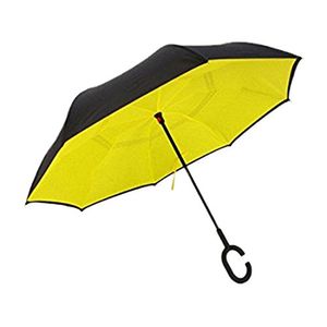 Drop Shipping resistente al viento Reverse plegable doble capa invertida Chuva paraguas soporte de Self Lluvia Protección C-Hook manos para coche