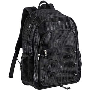 Mochila de malla resistente para estudiantes, semitransparente, con correas acolchadas y cómodas para viajes, natación, playa, deportes al aire libre