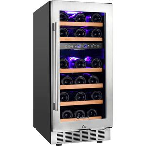 Aobosi Independiente y construido en enfriador de vino, Diseño elegante., Negro y acero inoxidable