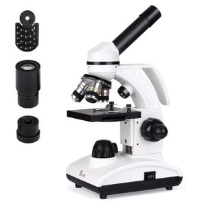 TELMU Microscopio 40X-1000X Ampliación Ocular Todo Metal (WF10X/25X) Dual Iluminación Manual Laboratorio Compuesto Monocular Microscopios con 10 Slide