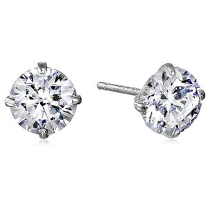 Jewelili 10K Gold Stud Earrings set with 7mm Round Cut Swarovski Zirconia (3 cttw)