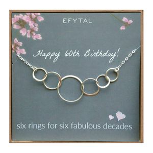 EFYTAL - Collar de plata de ley con seis círculos, 60 cumpleaños, para mujer, 6 años