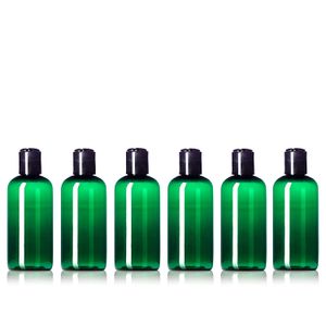 Botellas de plástico vacías con tapas de disco (6 unidades) sin BPA para champú, loción, jabón líquido, crema (4 onzas, verde)