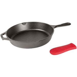 Sartén de hierro fundido Lodge con minimango rojo de silicona de 8 pulgadas