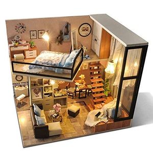 UniHobby Dollhouse – Kit de casa de muñecas en miniatura con cubierta a prueba de polvo, escala 1:24, juguete de madera para casa