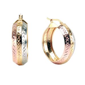 LeCalla - Pendientes de aro de plata de ley de tres tonos con corte de diamante para mujer