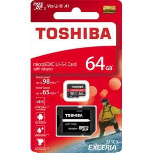 Toshiba 64 GB 64 G EXCERIA M303 con adaptador SD tarjeta de MicroSDXC UHS-I U3 4 K class10 V30 A1 MicroSD tarjeta de memoria Micro tarjeta SD de lectu